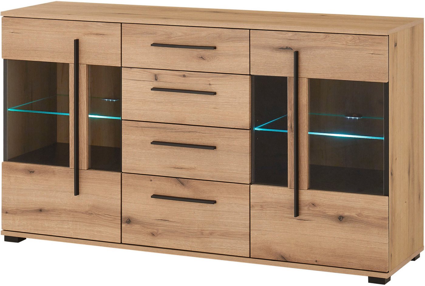 Home affaire Sideboard Cantara, moderner Schrank, Kommode in Eiche Evoke, Weiß oder Kaschmir, schwarze Stangengriffe, ausreichend Stauraum, vielseitig einsetzba – Bild 4 von 5