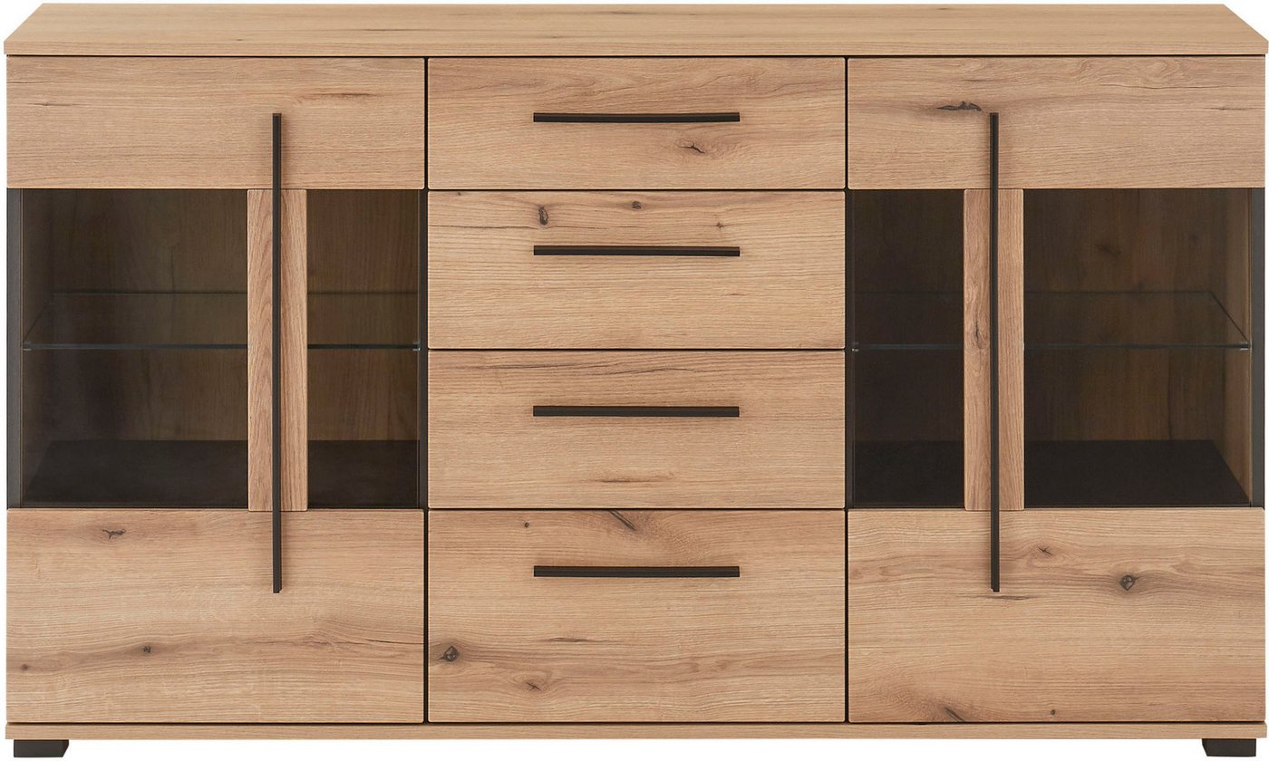 Home affaire Sideboard Cantara, moderner Schrank, Kommode in Eiche Evoke, Weiß oder Kaschmir, schwarze Stangengriffe, ausreichend Stauraum, vielseitig einsetzba – Bild 5 von 5