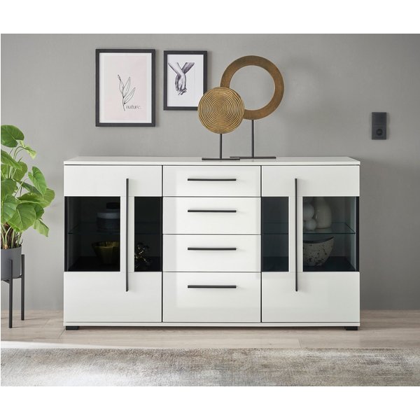 Home affaire Sideboard Cantara, moderner Schrank, Kommode in Eiche Evoke, Weiß oder Kaschmir, schwarze Stangengriffe, ausreichend Stauraum, vielseitig einsetzba