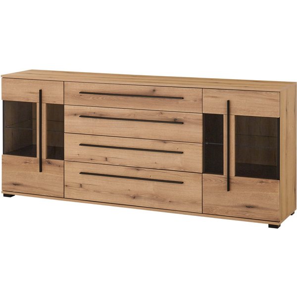 Home affaire Sideboard Cantara, moderner Schrank, Kommode in Eiche Evoke, Weiß oder Kaschmir, schwarze Stangengriffe, ausreichend Stauraum, vielseitig einsetzba