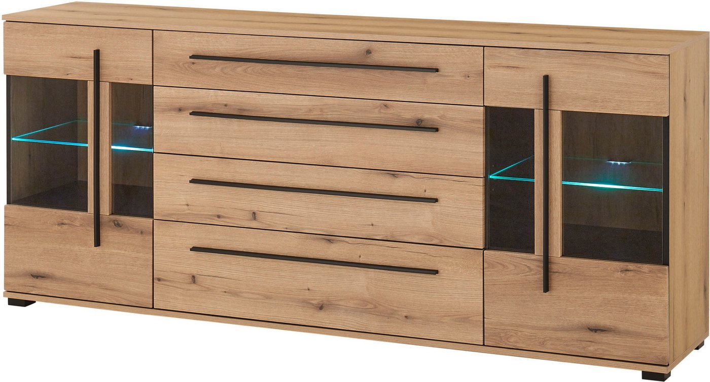 Home affaire Sideboard Cantara, moderner Schrank, Kommode in Eiche Evoke, Weiß oder Kaschmir, schwarze Stangengriffe, ausreichend Stauraum, vielseitig einsetzba – Bild 2 von 5