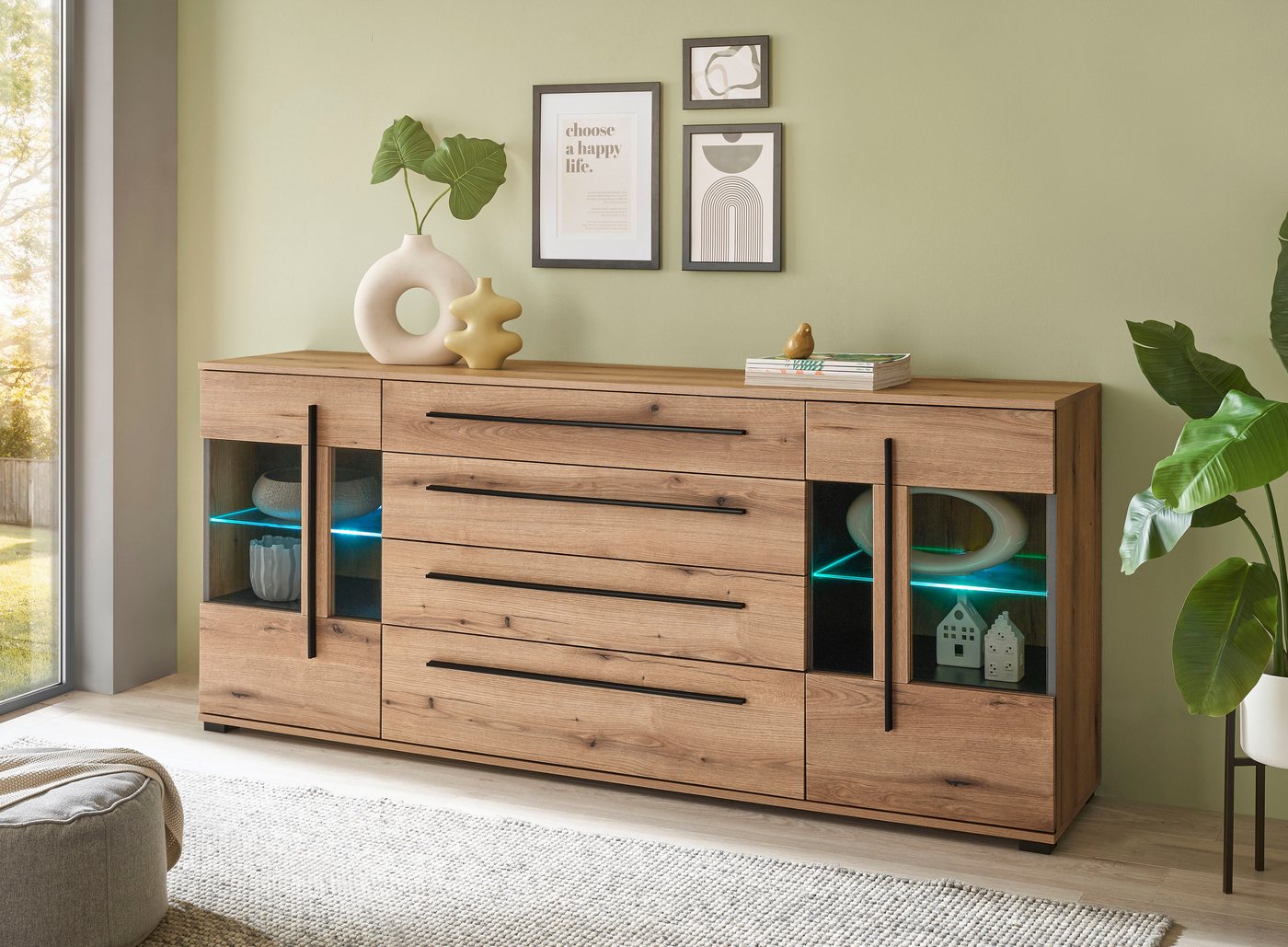 Home affaire Sideboard Cantara, moderner Schrank, Kommode in Eiche Evoke, Weiß oder Kaschmir, schwarze Stangengriffe, ausreichend Stauraum, vielseitig einsetzba – Bild 3 von 5