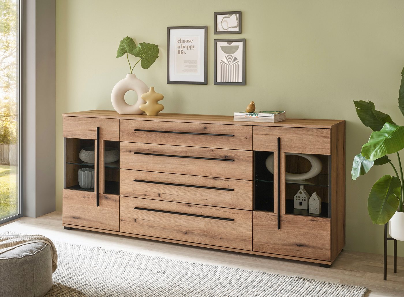 Home affaire Sideboard Cantara, moderner Schrank, Kommode in Eiche Evoke, Weiß oder Kaschmir, schwarze Stangengriffe, ausreichend Stauraum, vielseitig einsetzba – Bild 4 von 5