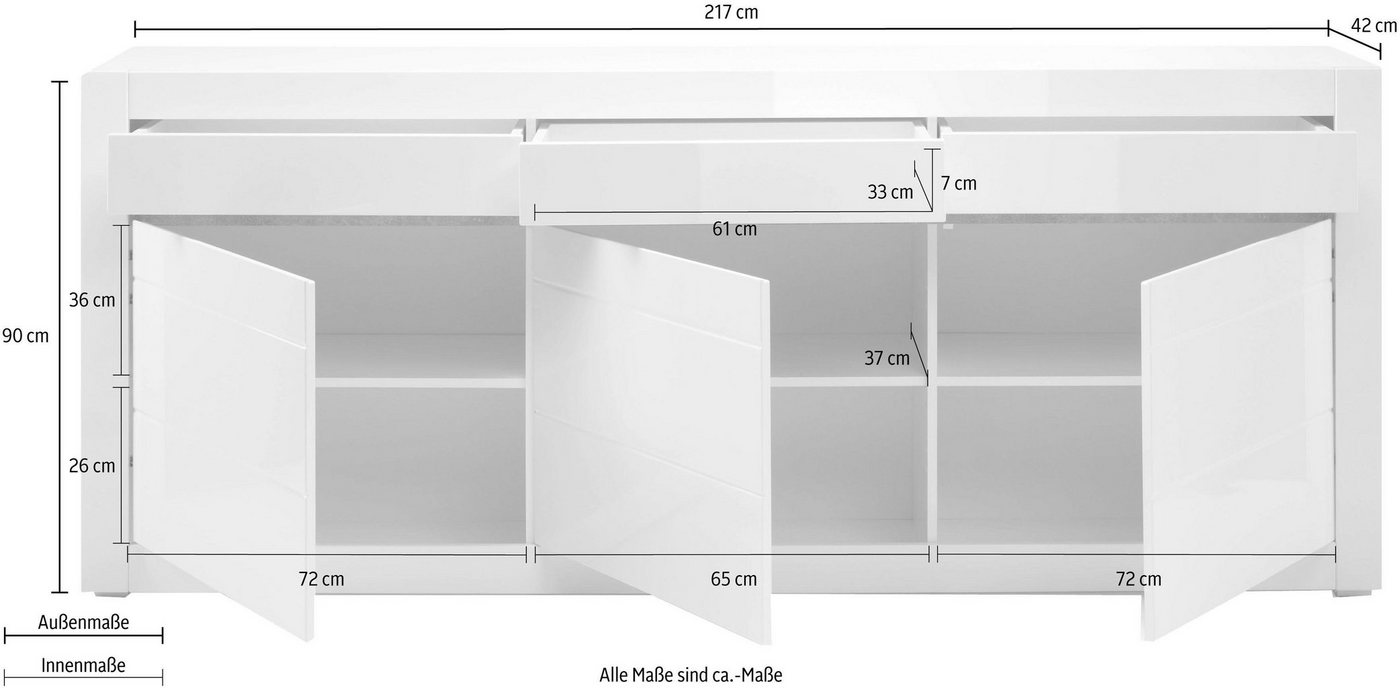 Home affaire Sideboard Carat, Breite 217 cm, wird mit zwei Leisten angeliefert, 1 x grau, 1 x weiss – Bild 5 von 5