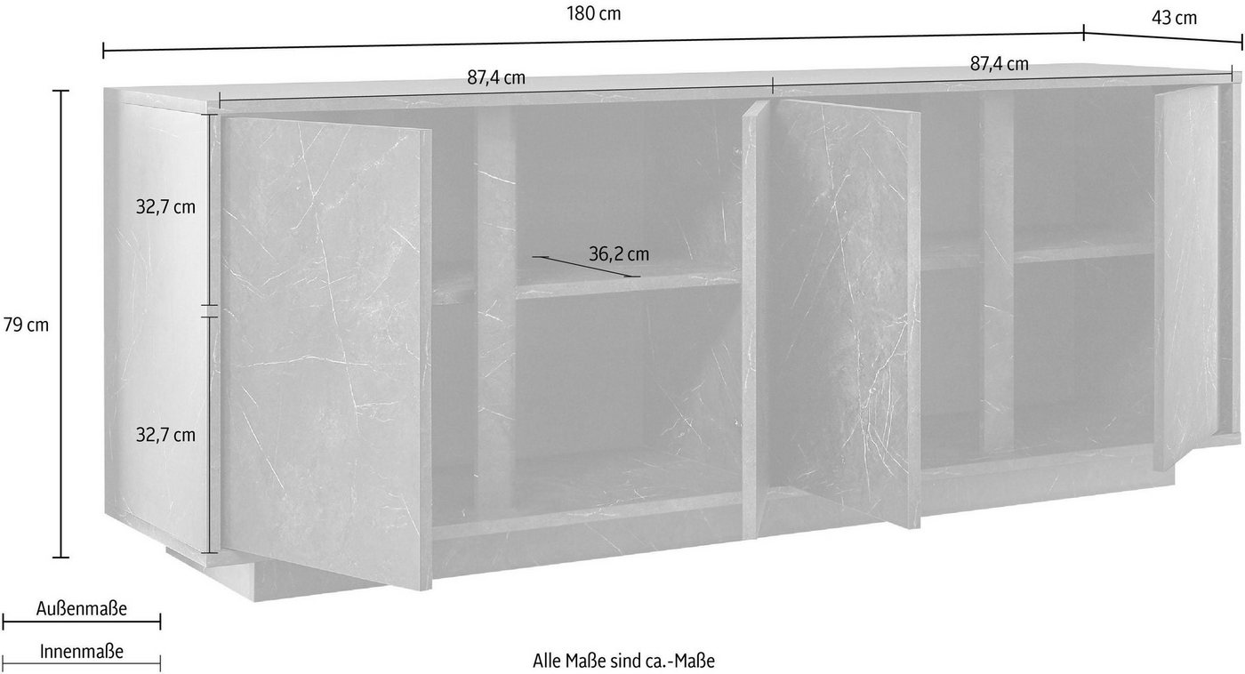 Home affaire Sideboard Carrara, grifflos – Bild 4 von 5