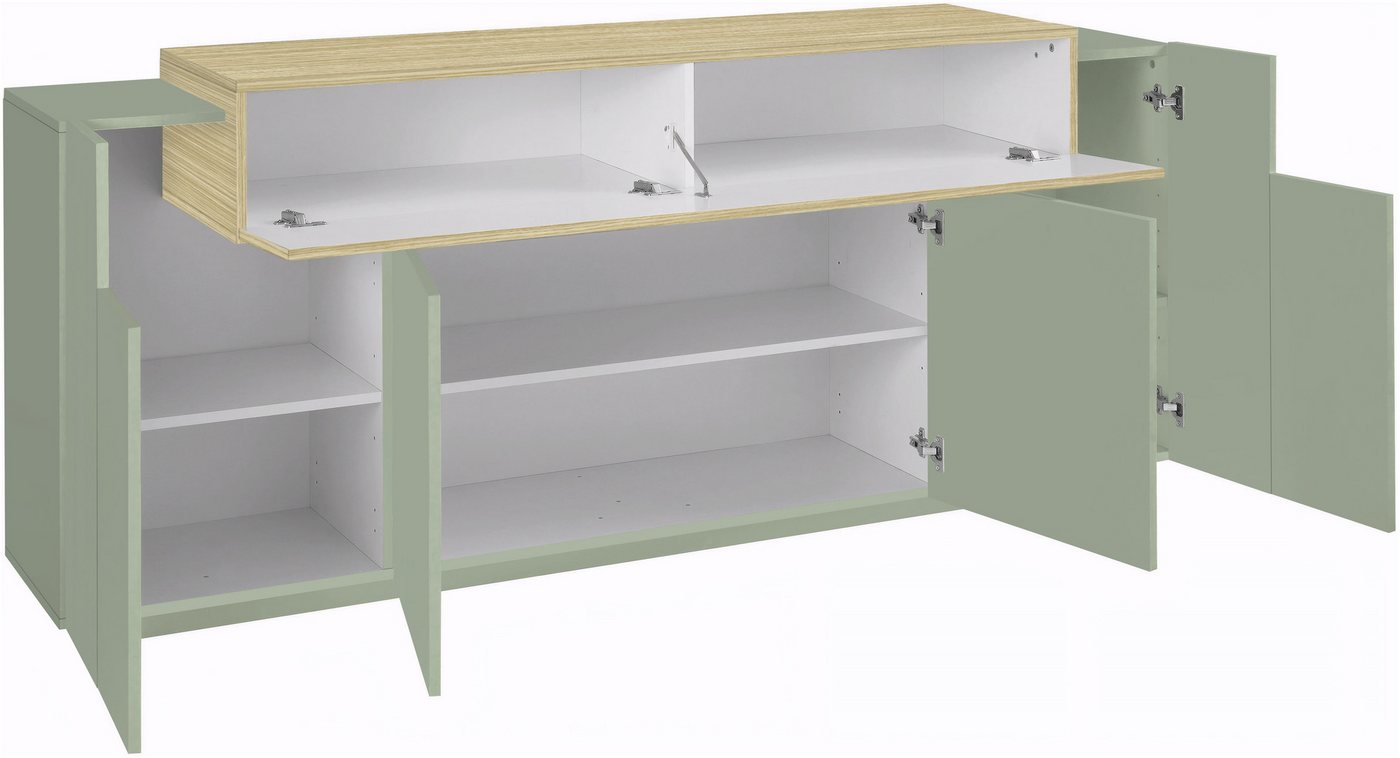 Home affaire Sideboard Coro, Kommode, Schrank, Kredenz, grifflos mit Einlegeböden, 1 Klappe,4 Türen, Doppeltiefe, B/T/H 200x45x85,6cm – Bild 3 von 5