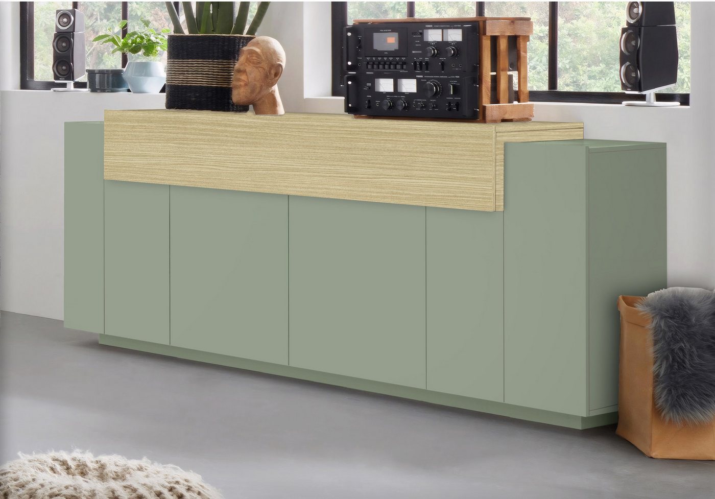 Home affaire Sideboard Coro, Kommode, Schrank, Kredenz, grifflos mit Einlegeböden, 1 Klappe,4 Türen, Doppeltiefe, B/T/H 200x45x85,6cm – Bild 5 von 5