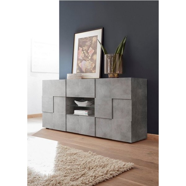 Home affaire Sideboard Dama Breite 181, Kommode 2 Türen u. 2 Schubkästen, Anrichte, Front in 3D-Optik, viel Stauraum, verschiedene Farben