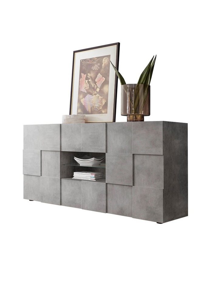 Home affaire Sideboard Dama Breite 181, Kommode 2 Türen u. 2 Schubkästen, Anrichte, Front in 3D-Optik, viel Stauraum, verschiedene Farben – Bild 2 von 5