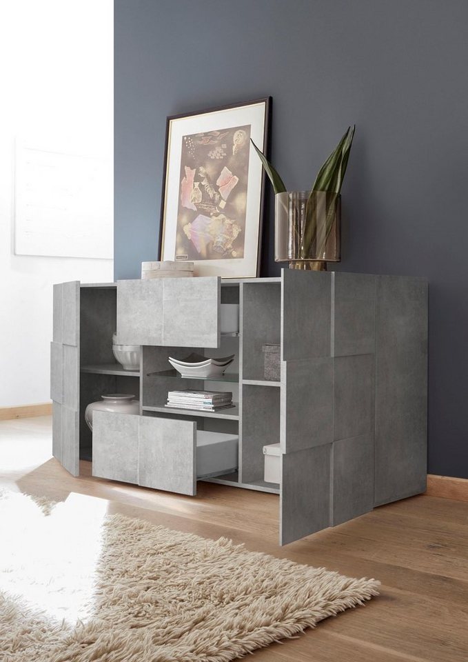 Home affaire Sideboard Dama Breite 181, Kommode 2 Türen u. 2 Schubkästen, Anrichte, Front in 3D-Optik, viel Stauraum, verschiedene Farben – Bild 3 von 5
