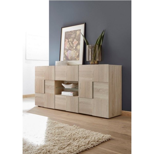 Home affaire Sideboard Dama Breite 181, Kommode 2 Türen u. 2 Schubkästen, Anrichte, Front in 3D-Optik, viel Stauraum, verschiedene Farben