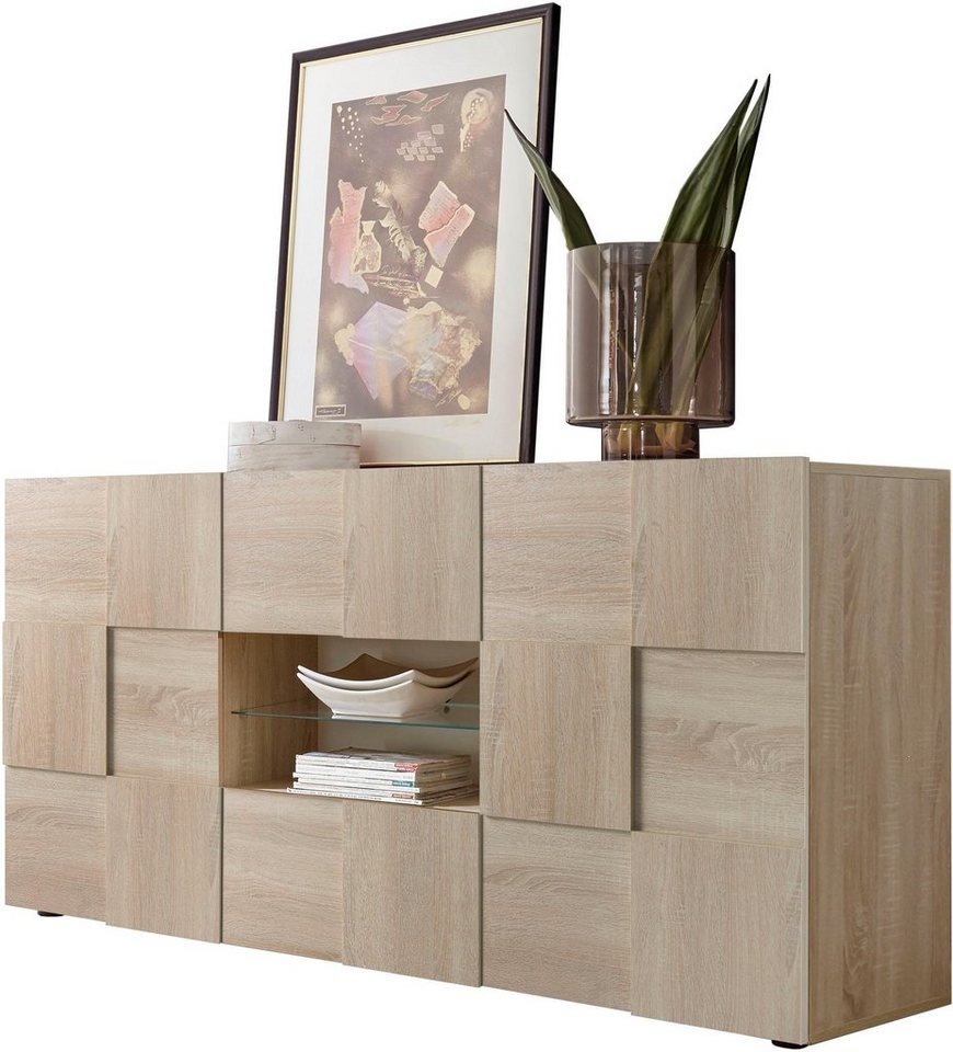 Home affaire Sideboard Dama Breite 181, Kommode 2 Türen u. 2 Schubkästen, Anrichte, Front in 3D-Optik, viel Stauraum, verschiedene Farben – Bild 2 von 5