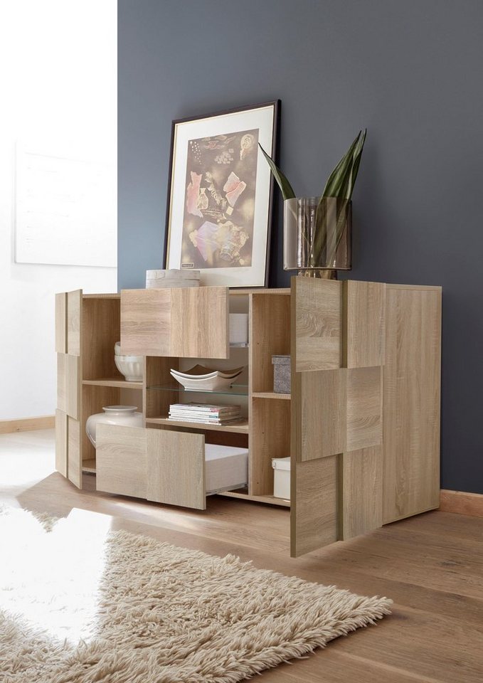 Home affaire Sideboard Dama Breite 181, Kommode 2 Türen u. 2 Schubkästen, Anrichte, Front in 3D-Optik, viel Stauraum, verschiedene Farben – Bild 3 von 5