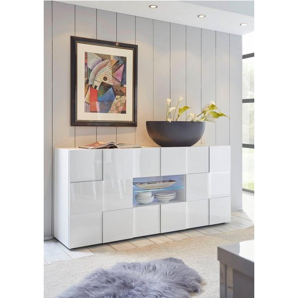 Home affaire Sideboard Dama Breite 181, Kommode 2 Türen u. 2 Schubkästen, Anrichte, Front in 3D-Optik, viel Stauraum, verschiedene Farben