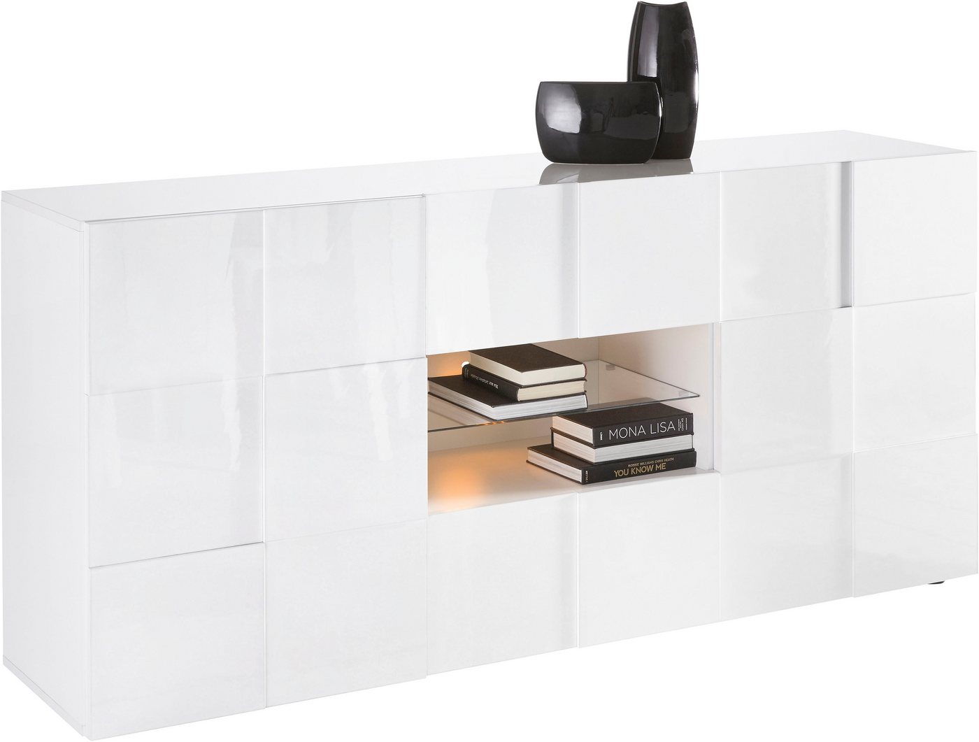 Home affaire Sideboard Dama Breite 181, Kommode 2 Türen u. 2 Schubkästen, Anrichte, Front in 3D-Optik, viel Stauraum, verschiedene Farben – Bild 4 von 5