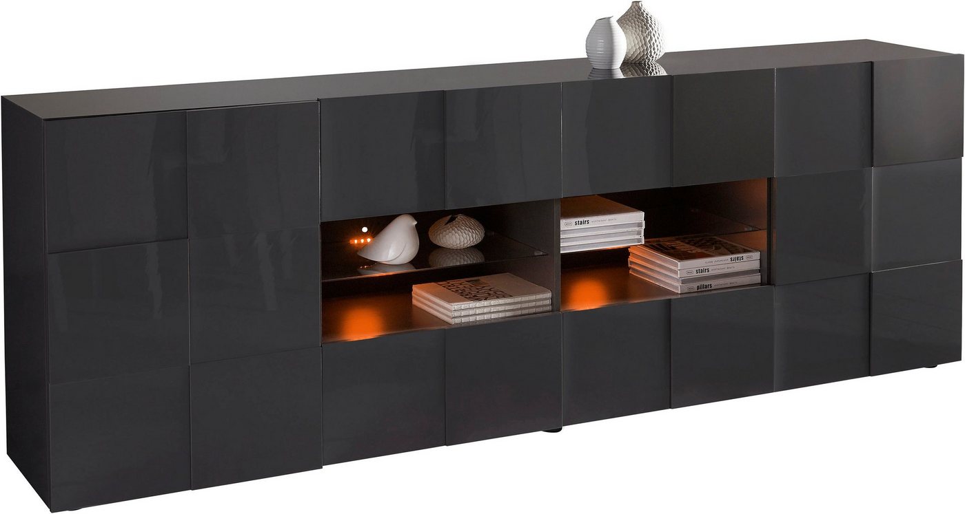 Home affaire Sideboard Dama Breite 241, Kommode 2 Türen u. 4 Schubkästen, Anrichte, Front in 3D-Optik, viel Stauraum, verschiedene Farben – Bild 3 von 5