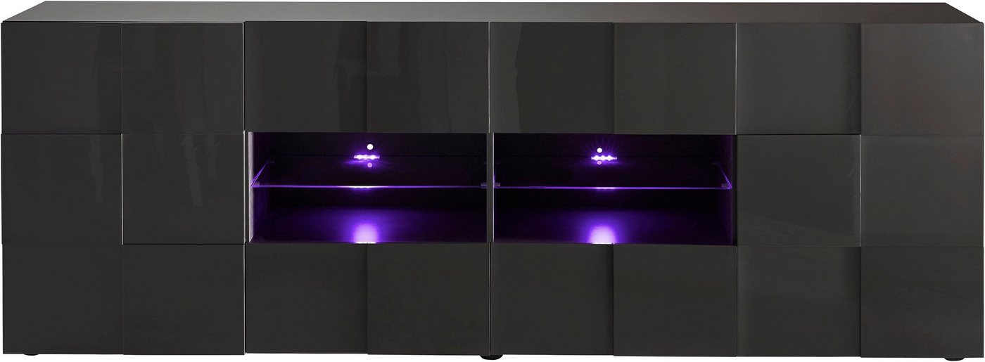Home affaire Sideboard Dama Breite 241, Kommode 2 Türen u. 4 Schubkästen, Anrichte, Front in 3D-Optik, viel Stauraum, verschiedene Farben – Bild 4 von 5