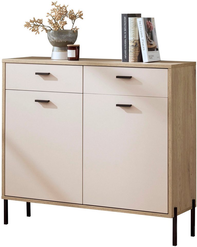 Home affaire Sideboard Fredericia, moderne Kommode, Schrank in Kaschmir, 115 cm breit, zeitlos, schwarze Metallgriffe und -füße, ausreichend Stauraum – Bild 4 von 5