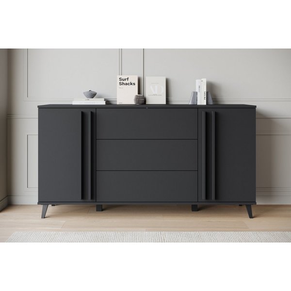Home affaire Sideboard Helsinki, Kommode mit 2 Türen und 3 Schubladen, Breite 150 cm (1 St), Push-to-Open-Schubladen, höhenverstellbare Einlegeböden