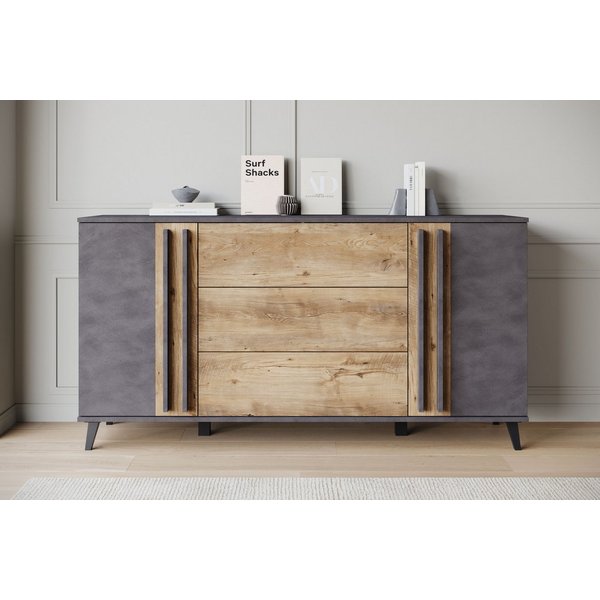 Home affaire Sideboard Helsinki, Kommode mit 2 Türen und 3 Schubladen, Breite 150 cm (1 St), Push-to-Open-Schubladen, höhenverstellbare Einlegeböden