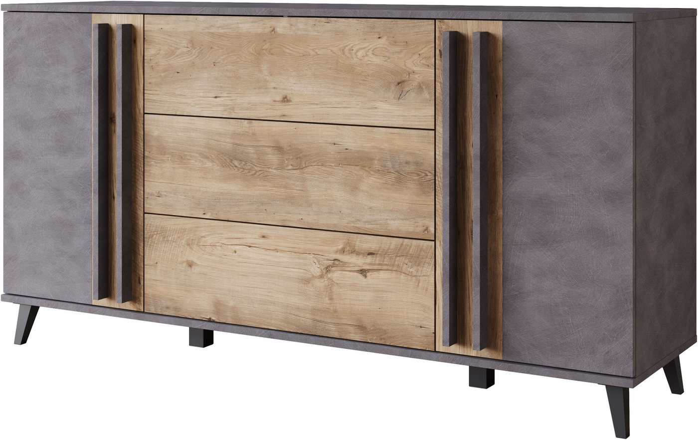 Home affaire Sideboard Helsinki, Kommode mit 2 Türen und 3 Schubladen, Breite 150 cm (1 St), Push-to-Open-Schubladen, höhenverstellbare Einlegeböden – Bild 2 von 5