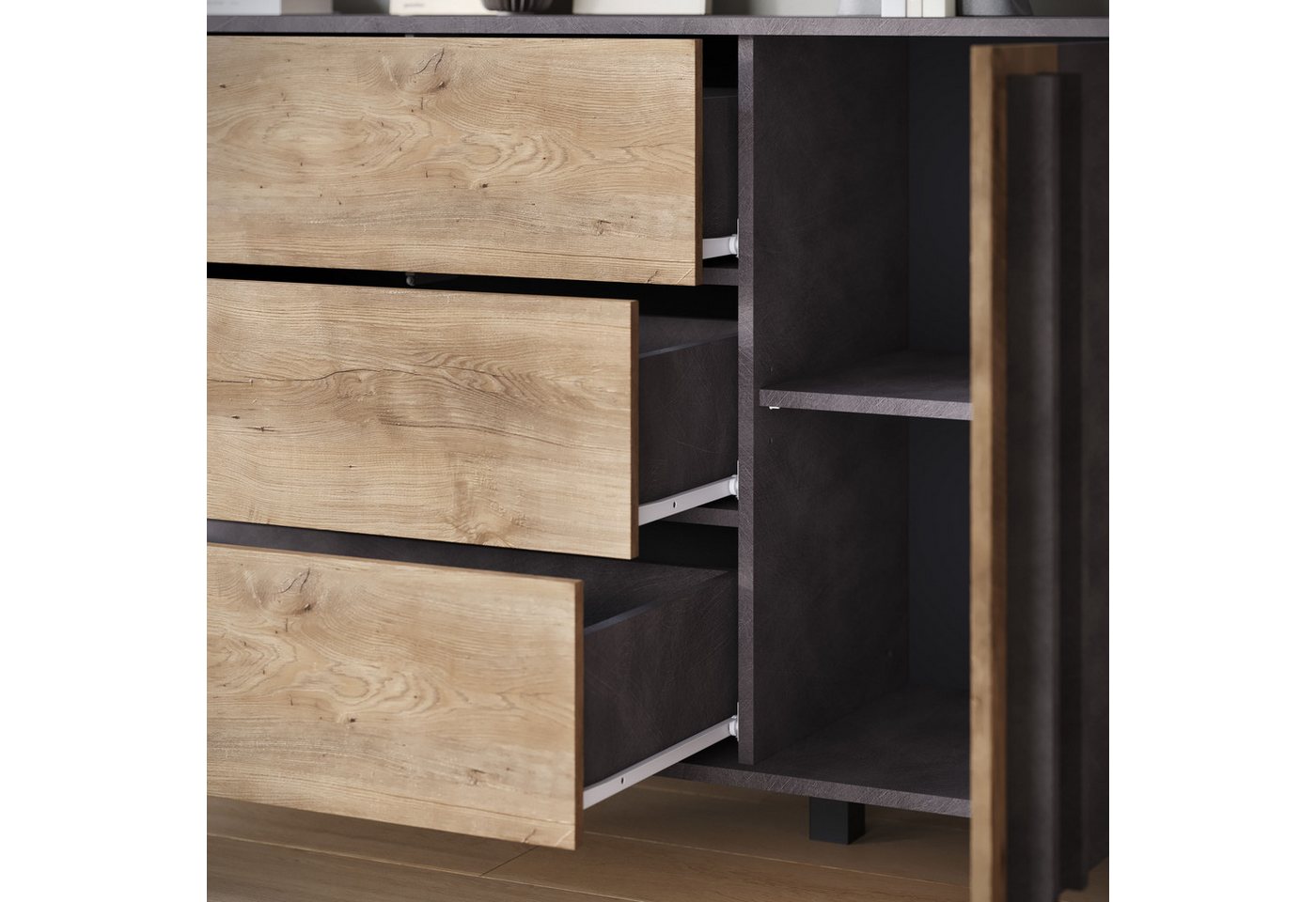 Home affaire Sideboard Helsinki, Kommode mit 2 Türen und 3 Schubladen, Breite 150 cm (1 St), Push-to-Open-Schubladen, höhenverstellbare Einlegeböden – Bild 5 von 5