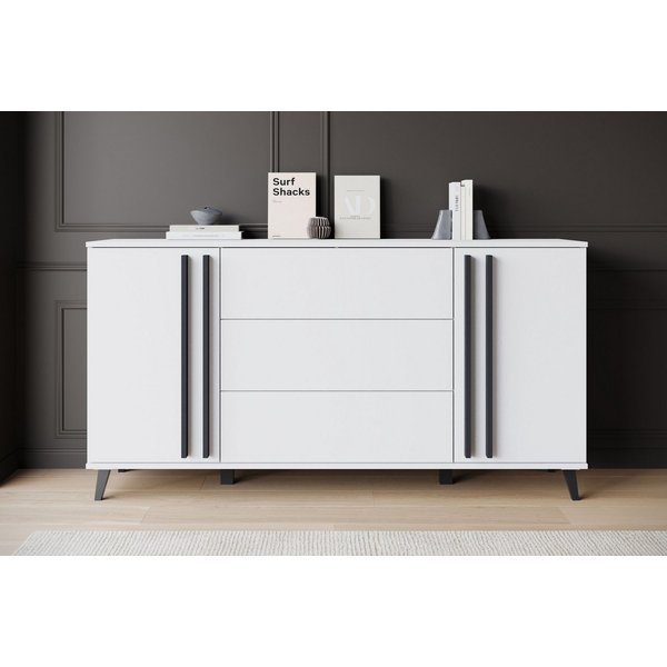 Home affaire Sideboard Helsinki, Kommode mit 2 Türen und 3 Schubladen, Breite 150 cm (1 St), Push-to-Open-Schubladen, höhenverstellbare Einlegeböden