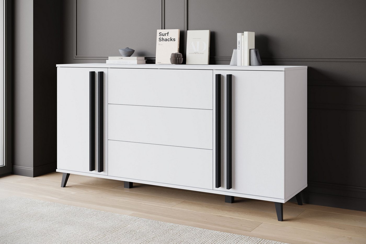 Home affaire Sideboard Helsinki, Kommode mit 2 Türen und 3 Schubladen, Breite 150 cm (1 St), Push-to-Open-Schubladen, höhenverstellbare Einlegeböden – Bild 4 von 5