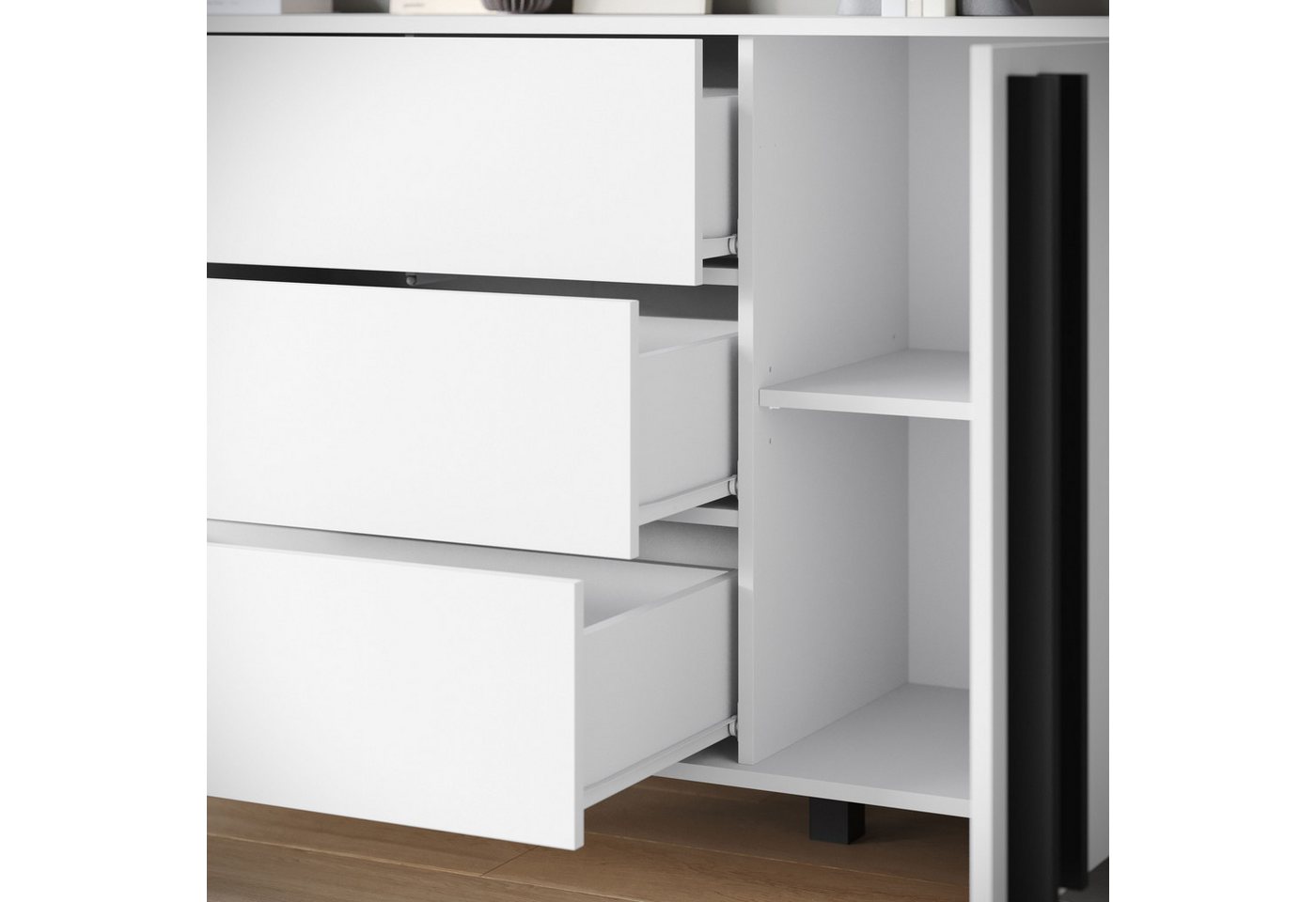 Home affaire Sideboard Helsinki, Kommode mit 2 Türen und 3 Schubladen, Breite 150 cm (1 St), Push-to-Open-Schubladen, höhenverstellbare Einlegeböden – Bild 5 von 5