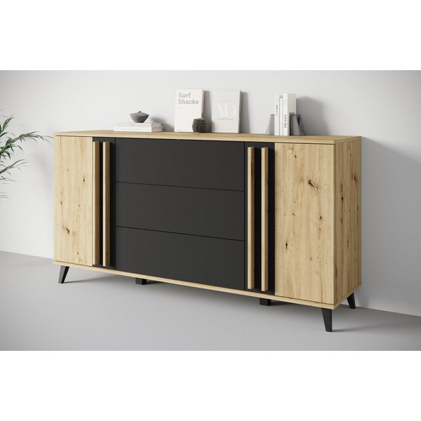 Home affaire Sideboard Helsinki, Kommode mit 2 Türen und 3 Schubladen, Breite 150 cm (1 St), Push-to-Open-Schubladen, höhenverstellbare Einlegeböden
