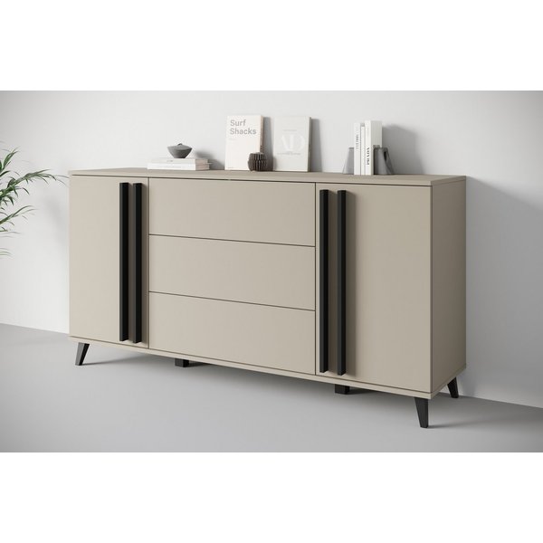 Home affaire Sideboard Helsinki, Kommode mit 2 Türen und 3 Schubladen, Breite 150 cm (1 St), Push-to-Open-Schubladen, höhenverstellbare Einlegeböden