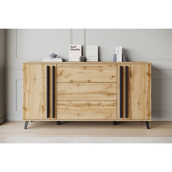 Home affaire Sideboard Helsinki, Kommode mit 2 Türen und 3 Schubladen, Breite 150 cm (1 St), Push-to-Open-Schubladen, höhenverstellbare Einlegeböden