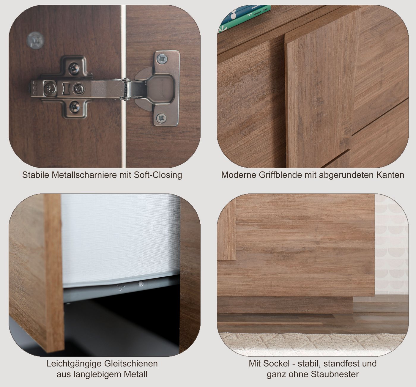 Home affaire Sideboard Jupiter, Breite 241 cm, Kommode 2 Türen - Soft Closing, 3 Schubkästen, Anrichte, moderne Griffblende, FSC®, cleveres Stauraumkonzept – Bild 4 von 5