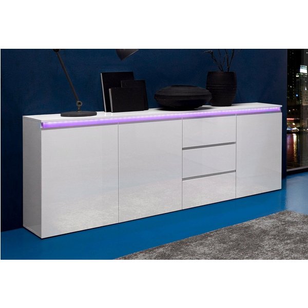 Home affaire Sideboard Magic, Kommode, Schrank, Stauraumschrank, mit 3 Türen und 3 Schubkästen Hochglanz lackiert (B/T/H) 200x40x81 cm