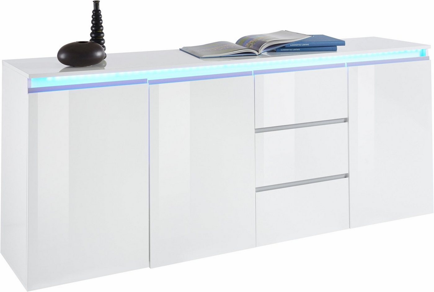 Home affaire Sideboard Magic, Kommode, Schrank, Stauraumschrank, mit 3 Türen und 3 Schubkästen Hochglanz lackiert (B/T/H) 200x40x81 cm – Bild 2 von 5
