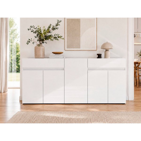 Home affaire Sideboard MISTER, Kommode, Schrank, Anrichte, Breite 225 cm, Made in Italy, 5 Türen, 2 Schubladen, Hochglanz lackiert, 225/80 cm