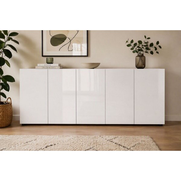 Home affaire Sideboard MISTER – Schrank, Kommode, 225 cm breit, 80 cm hoch, Made in Italy, komplett Hochglanz lackiert, 5 Türen, 6 Fächer