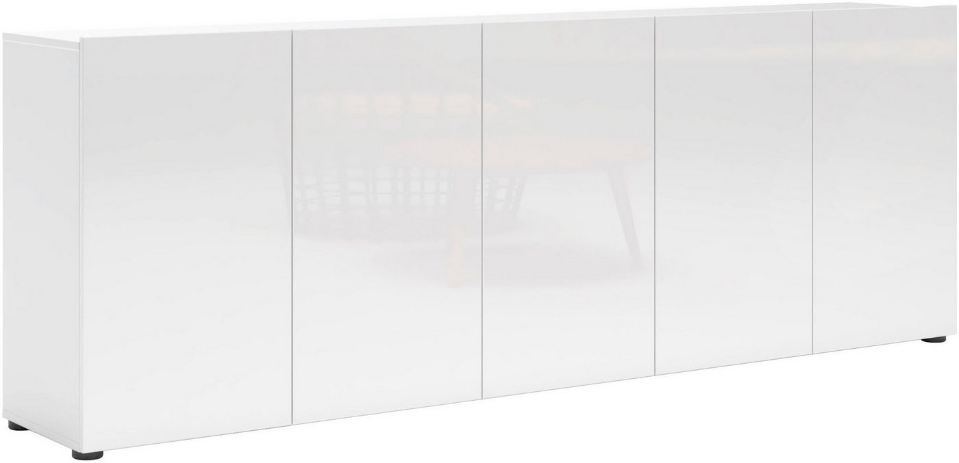 Home affaire Sideboard MISTER – Schrank, Kommode, 225 cm breit, 80 cm hoch, Made in Italy, komplett Hochglanz lackiert, 5 Türen, 6 Fächer – Bild 4 von 5