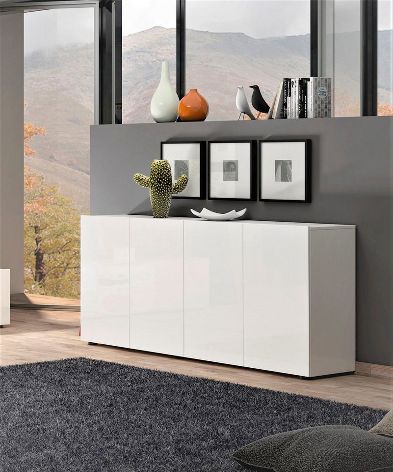 Home affaire Sideboard MISTER- Sideboard, Anrichte, Kommode, Made in Italy, 4 Fächer, Kommode mit 4 Türen, komplett Hochglanz lackiert, Breite 180cm – Bild 4 von 5