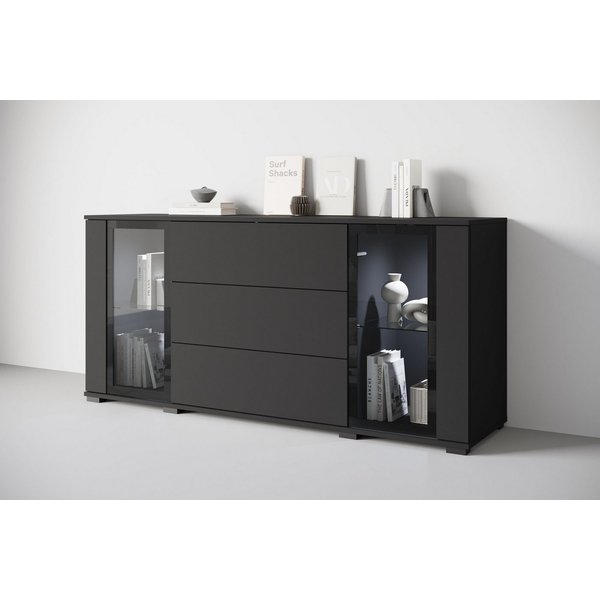 Home affaire Sideboard modernes Design mit Glaseinsätzen und 3 Schubladen, Breite 150 cm (1 St), Grifflose Fronten mit Push-to-Open, höhenverstellbare Einlegebö
