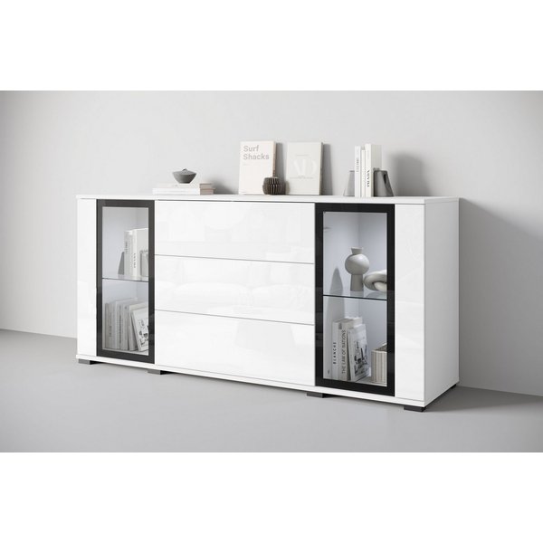 Home affaire Sideboard modernes Design mit Glaseinsätzen und 3 Schubladen, Breite 150 cm (1 St), Grifflose Fronten mit Push-to-Open, höhenverstellbare Einlegebö