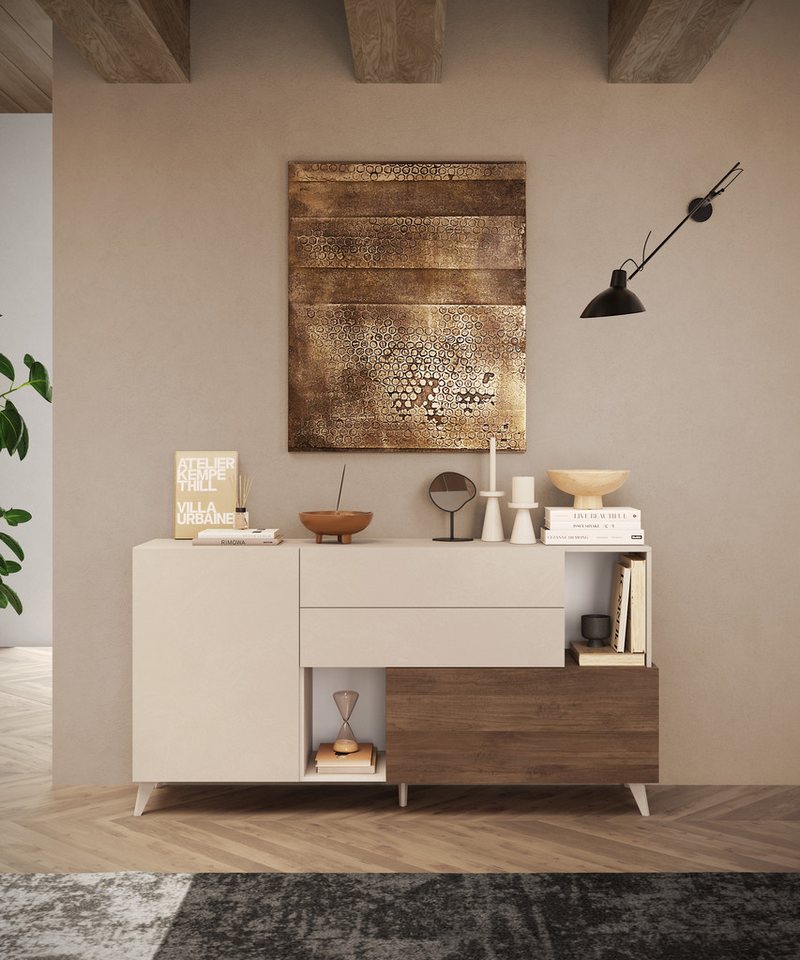 Home affaire Sideboard Monaco in Breite 181 cm, Anrichte mit Tür, Klappe und 2 Schubkästen, Stauraumschrank – sanftes Schließen, edles Design, viel Platz – Bild 2 von 5