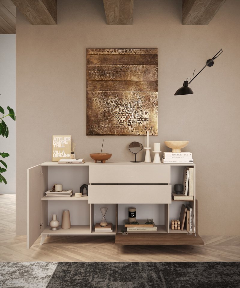 Home affaire Sideboard Monaco in Breite 181 cm, Anrichte mit Tür, Klappe und 2 Schubkästen, Stauraumschrank – sanftes Schließen, edles Design, viel Platz – Bild 4 von 5