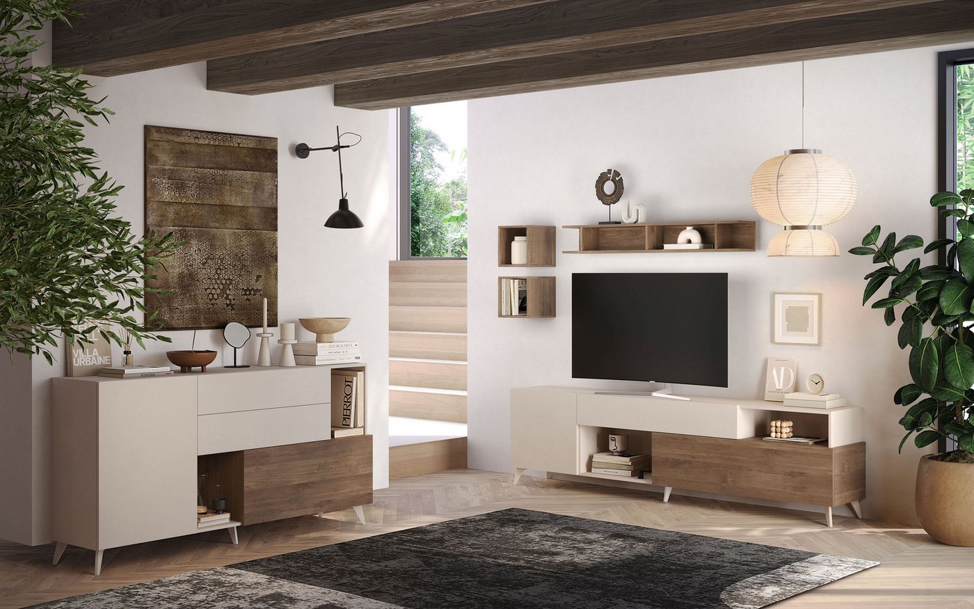 Home affaire Sideboard Monaco in Breite 181 cm, Anrichte mit Tür, Klappe und 2 Schubkästen, Stauraumschrank – sanftes Schließen, edles Design, viel Platz – Bild 5 von 5