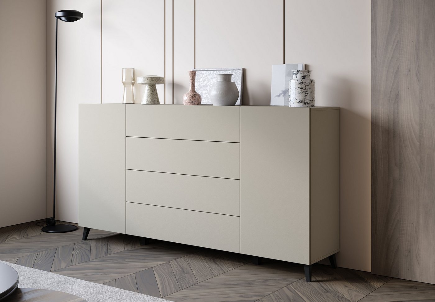 Home affaire Sideboard Phuket 180 cm breit, modernes Design mit Stauraum (1 St), Kommode mit 2 Türen, 4 Schubladen und verstellbaren Einlegeböden – Bild 4 von 5