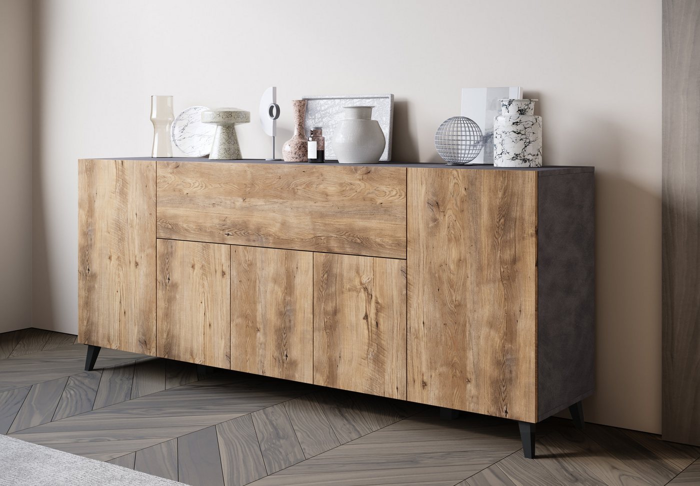 Home affaire Sideboard SIDEBOARD PHUKET II, Stilvolle, grifflose kommode, Breite 180cm, Mit 5 Türen, 1 Klappe, 7 Fächern und höhenverstellbaren Einlegeböden – Bild 4 von 5