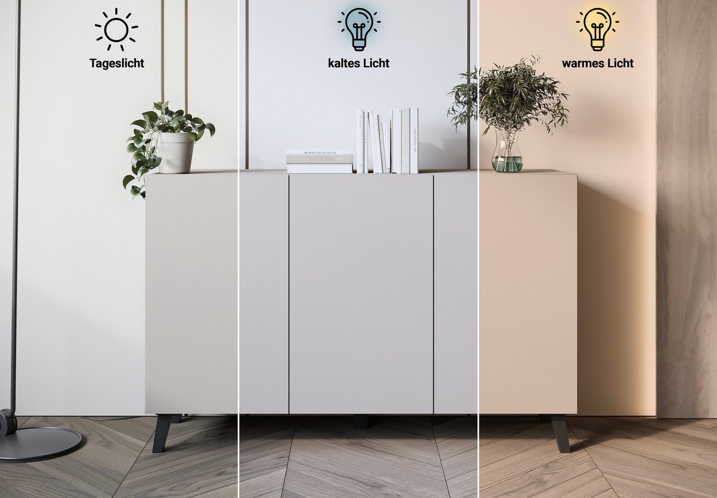 Home affaire Sideboard SIDEBOARD PHUKET II, Stilvolle, grifflose Kommode, Breite 120cm (1 St), Mit 6 Fächern und höhenverstellbaren Einlegeböden – Bild 4 von 5