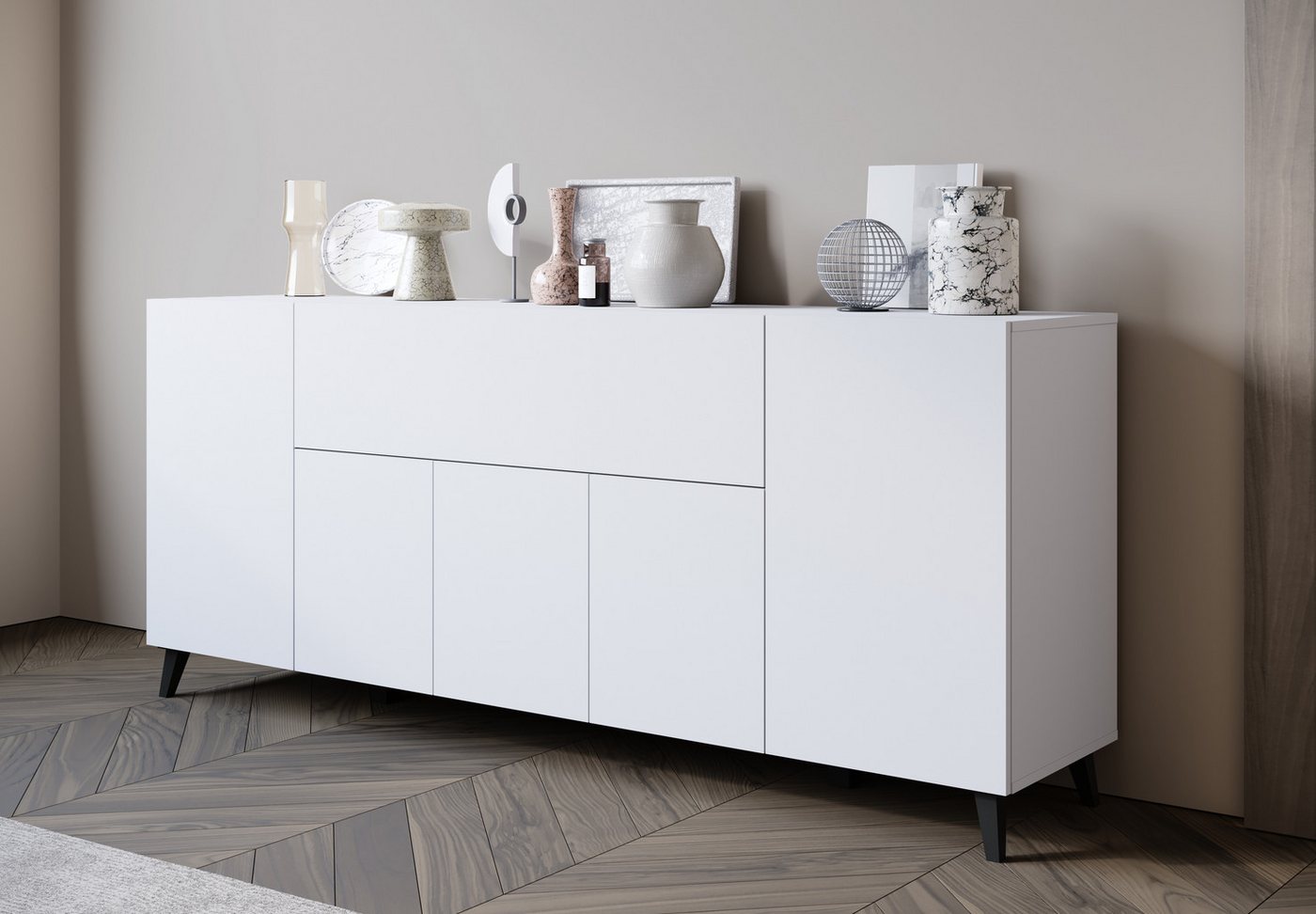 Home affaire Sideboard SIDEBOARD PHUKET II, Stilvolle, grifflose kommode, Breite 180cm, Mit 5 Türen, 1 Klappe, 7 Fächern und höhenverstellbaren Einlegeböden – Bild 4 von 5