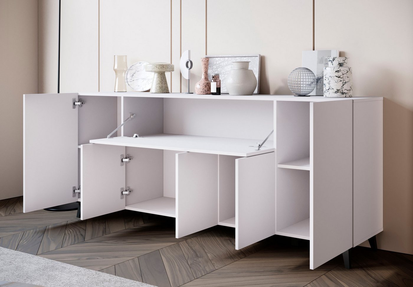Home affaire Sideboard SIDEBOARD PHUKET II, Stilvolle, grifflose kommode, Breite 180cm, Mit 5 Türen, 1 Klappe, 7 Fächern und höhenverstellbaren Einlegeböden – Bild 5 von 5