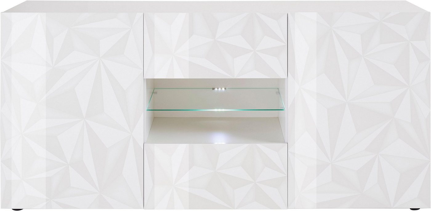 Home affaire Sideboard Prisma Breite 181, Kommode 2 Türen, 2 Schubkästen, Anrichte, Front mit elegantem Siebdruck, grifflos, viel Stauraum – Bild 2 von 5